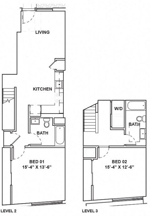 Floor plan for 2 beds, 2 baths, 1063 sqft